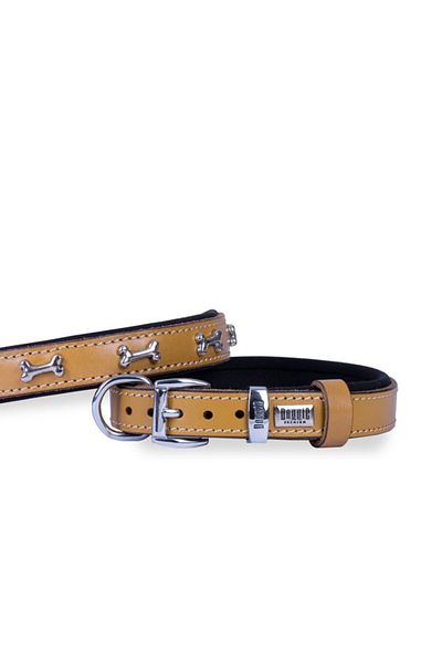Doggie طوق كلب مزين بالعظام من الجلد المريح، جملي صغير، 2x30-35 سم