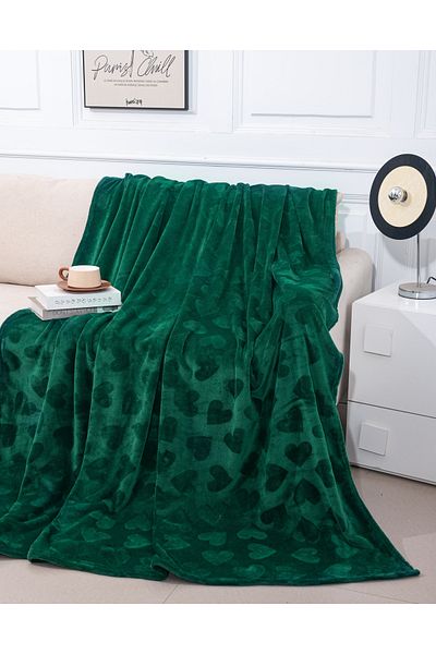 trendyhome Cocolino Fluffy Blanket, Double Bed, Hearts, Emerald Green, PT344232