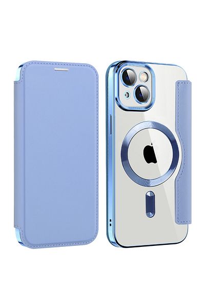 SKYDDAR INNOVATION Husă pentru iPhone 13, SmartMag Book, Magsafe, RFiD, suport pentru card, set de autocolante, albastră