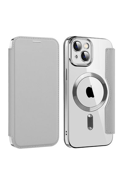 SKYDDAR INNOVATION Case for IPhone 13, SmartMag Book, Magsafe, RFiD, Card Holder, sticker set, Gray