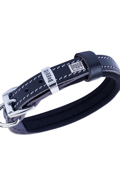 Doggie طوق كلب من الجلد المريح أسود متوسط 1.5x25-30 سم