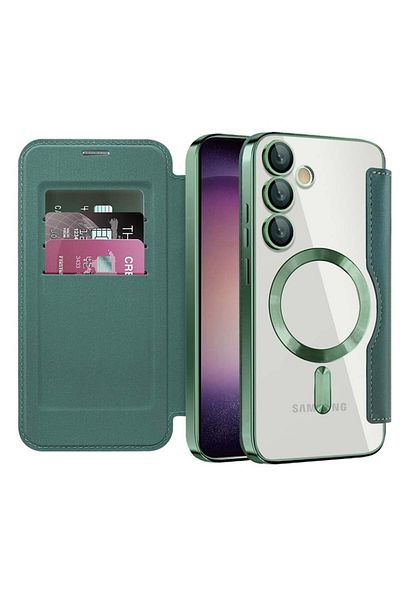 SKYDDAR INNOVATION Case for Samsung Galaxy S23, SmartMag Book, Magsafe, RFiD, Card Holder, sticker set, Green
