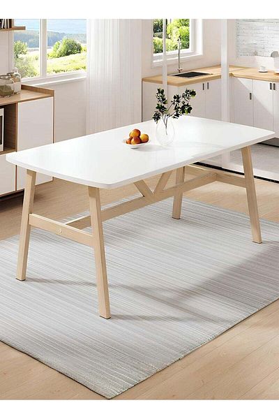Taimi Nordic Design Solid Wood Rectangular Dining Table | 120x80x73cm for Dining Room, Kitchen - White