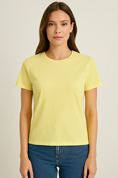 Ramior Tricou de bază cu mânecă scurtă pentru femei, galben pastel, galben un...