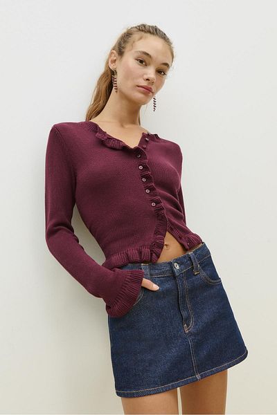 Stradivarius Knit cardigan with buttons and ruffles