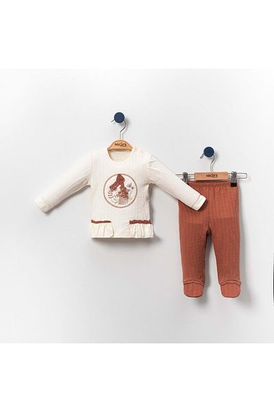 NECİXS BEBEE Lace Detail Bluz Pant Set with Booties Brown