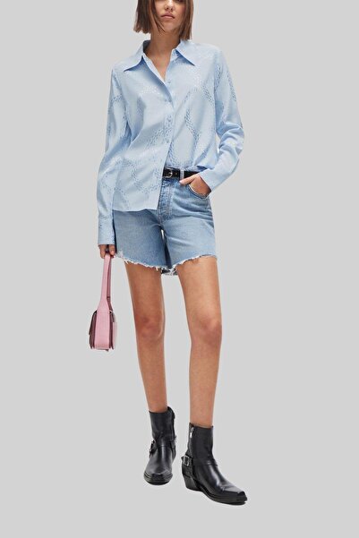 HUGO Kadın Klasik Yakalı Zincir Desenli Saten Gömlek Çok Renkli