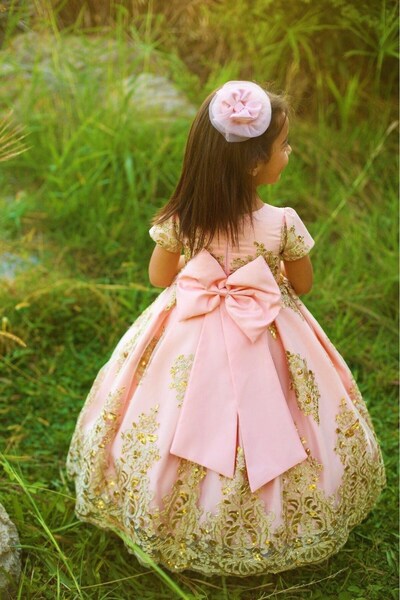 sara tasarım Pembe Dantelli Uzun 6 AY Elbise Royal