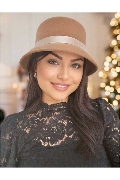 Confortino Luxury women's felt hat with small brim and satin ribbon - ONE SIZE, ADJUSTABLE