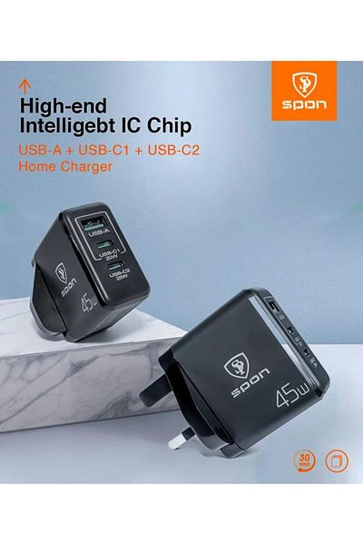 Spon 45W Universal Wall Charger (Type-C + USB Ports)