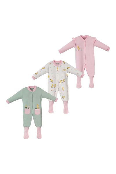 Necix's Duck Socks Booties Triple Jumpsuit Pink