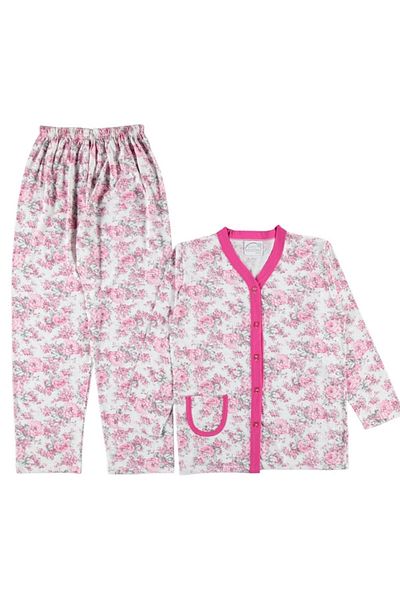 bipamuk Soft Bloom Design Cotton Full Button Women's Pajamas Set Breathable Fabric Summer M/2Xl