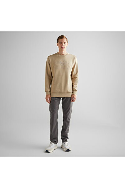 Gant Erkek Bej Regular Fit Bisiklet Yaka Logolu Sweatshirt