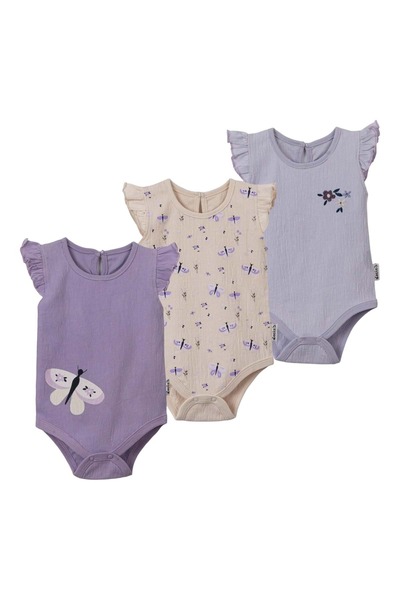 NECİXS BEBEE Butterfly Sleeve Ruffle Strap Triple Body Set Lilac
