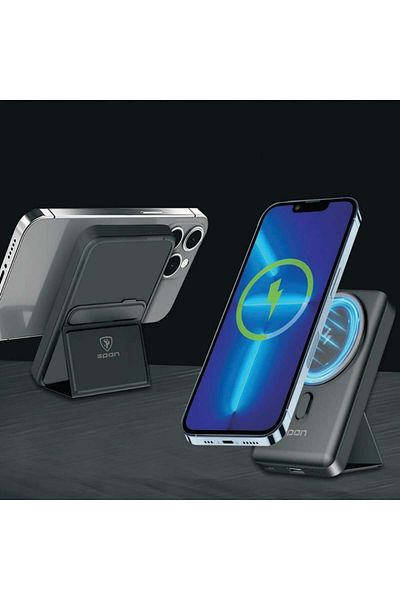 Spon Mag Power Bank and Wireless Charger 10,000 with Multi-Use Stand