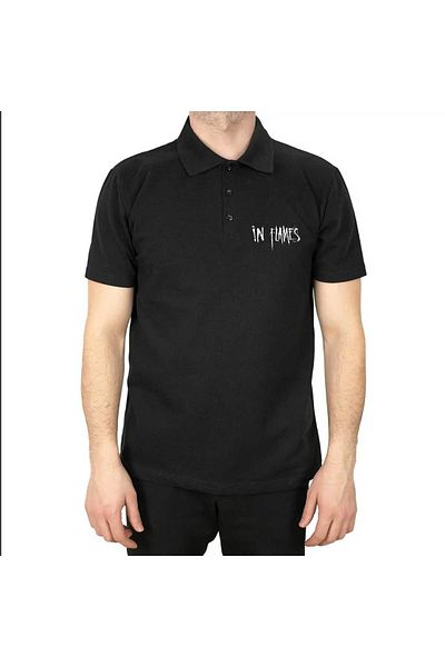 Z zepplin In Flames Logo Polo Neck Black T-Shirt
