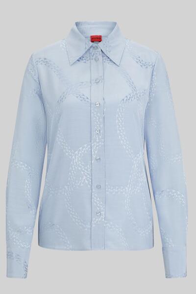 HUGO Kadın Klasik Yakalı Zincir Desenli Saten Gömlek Çok Renkli