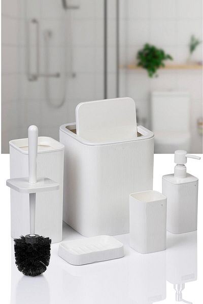 Altabi Bathroom Set Plastic White Color 5 Pieces