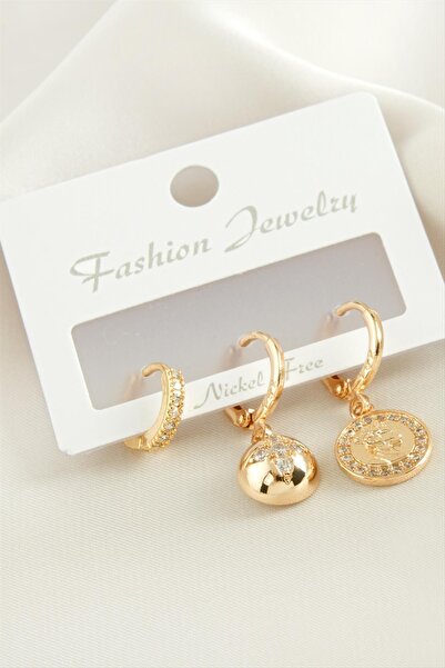 ZERO LAND Hn-Shop 3 Pieces Star Zircon Stone Earrings-Yellow