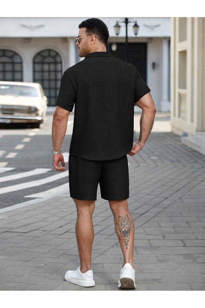 NO4 Cotton Textured Sofi̇a Imported Pocket Shorts Shirt Set