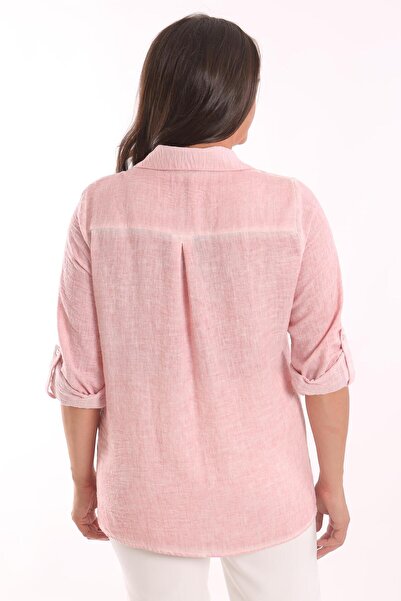 Metpoint Trend42plus Büyük Beden Pudra Taş Baskılı Batik Gömlek