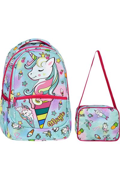Çanta Limanı Green Magic Unicorn Figured Girl Primary School Backpack + Lunchbox (2305)