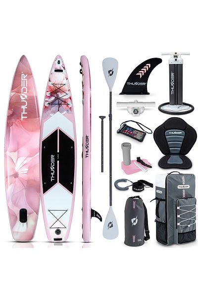 Thunder Placa Sup Gonflabilă Rosea, 365x75x15cm, Set Cu Rucsac, Scaun, Pompă, Floare de cires