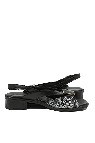 Anna Women's Sandals Viotti Black with Snake Pattern, Genuine Leather