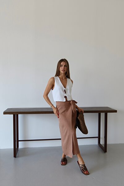 Patreon Льняна спідниця з бантиком - КОФЕ