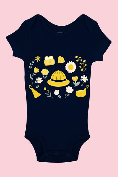 Mavipink Baby Cotton Yellow Hat Printed Short Sleeve Bodysuit