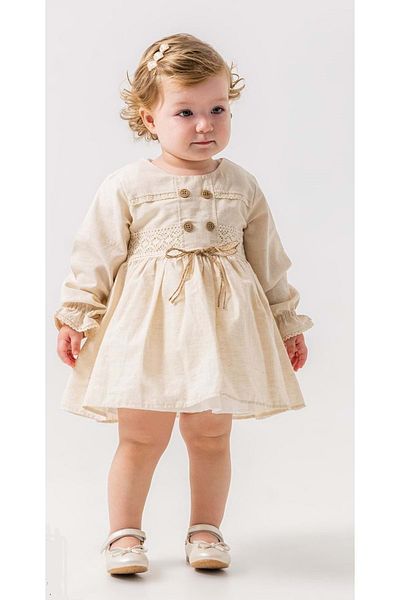 NECİXS BEBEE Front Buttoned Linen Dress Beige