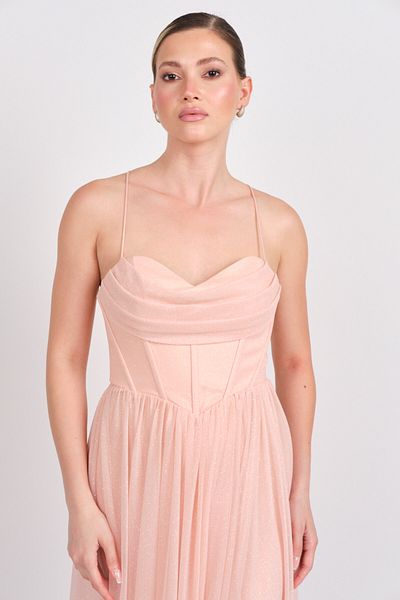 Dans Women's Underwire Draped Strapless Maxi Evening Dress 1771 Powder