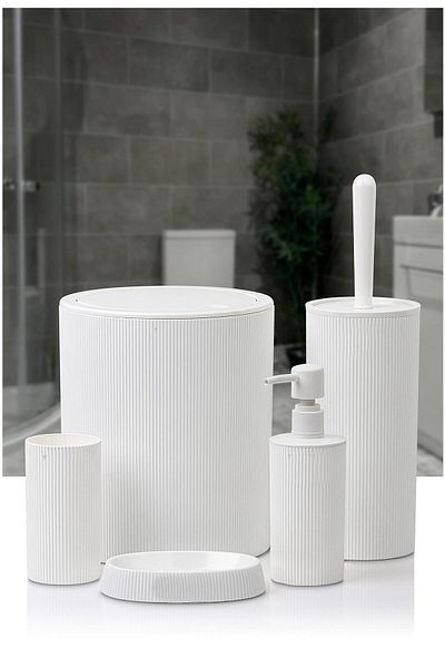 Altabi Bathroom Set Plastic White Color 5 Pieces