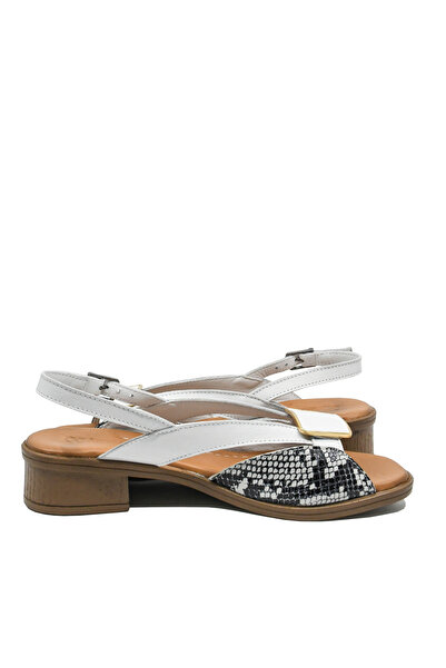 Anna Women's Sandals Viotti, White with Snake Pattern, Leather