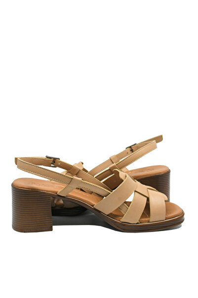 Anna Viotti brown block heel sandals, made of genuine leather with braided pattern