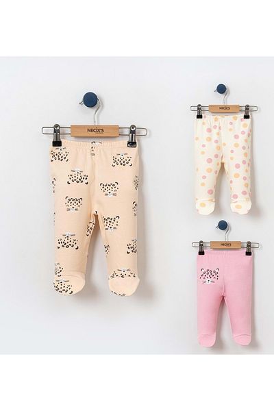 NECİXS BEBEE Leopard Patterned Triple Pants Set Pink