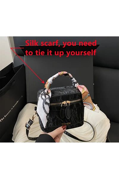 La Saade Mini Coco Box- Hand and Arm Bag with Black Scarf Detail