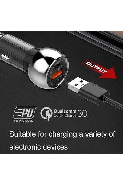 LDNIO شاحن سيارة 40W من بتقنية PD والشحن السريع QC3+
