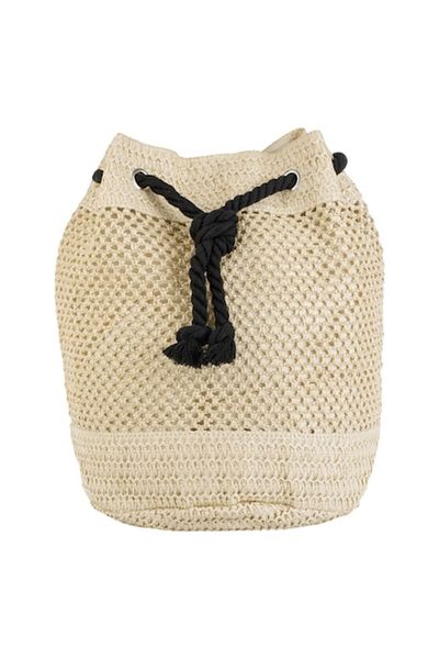 AB HOMES Beach Backpack AB HOMES Ecru with Black Rope Handles – Magnetic Button, Interior Pocket, Ø41x37 c