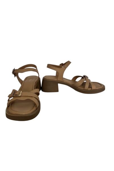 KEMAL TANCA 862 M-645 Women's Khaki Leather Heel Sandals