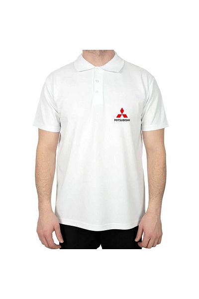 Z zepplin Mitsubishi Logo Polo Neck White T-Shirt