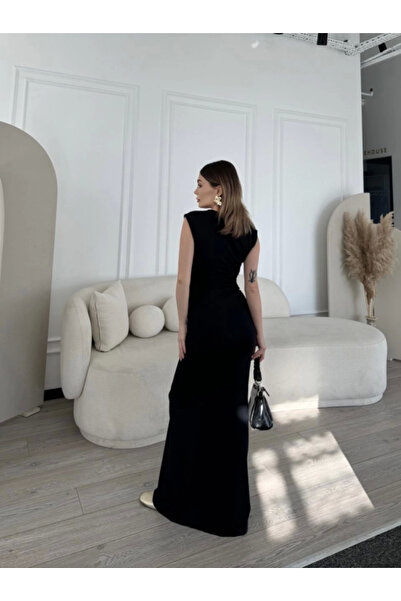 ruum fashions Αμάνικο Μακρύ Φόρεμα Λύκρα - Μαύρο