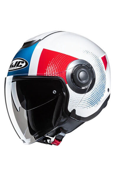 HJC İ40N Pyle MC21 Yarım Motosiklet Kaskı Beyaz Kırmızı