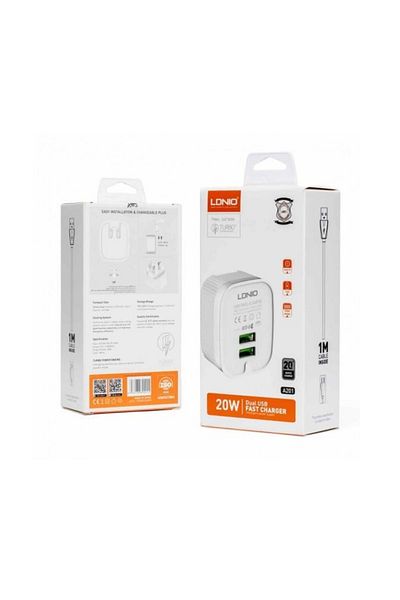 LDNIO A201 20W Fast Charger - High-Efficiency Dual Charging Wall Charger