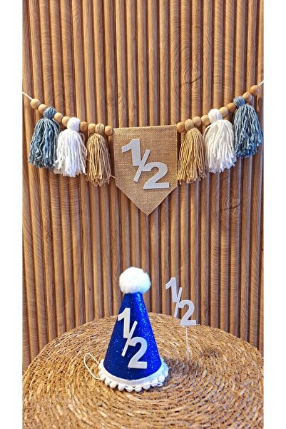 asöy 6 Months 6 Months Hat High Chair Wall Pennant Blue 1/2 Half Age Party Set of 3 Pennant