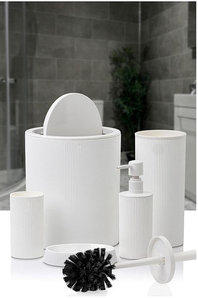 Altabi Bathroom Set Plastic White Color 5 Pieces