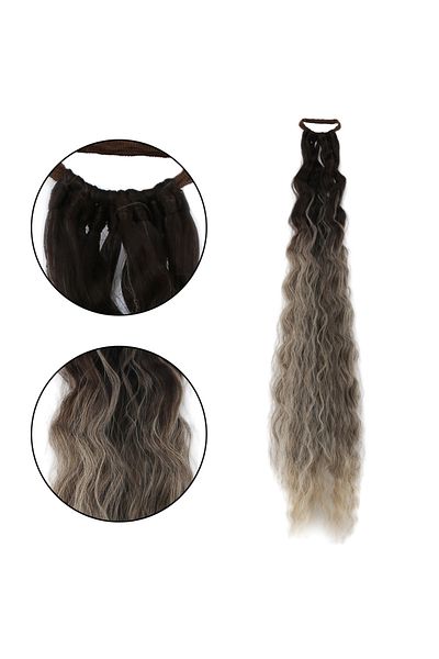 Mina Peruk Rubber Buckle Ponytail Fluffy Afro Wavy - Ashy Auburn / White Platinum Ombre