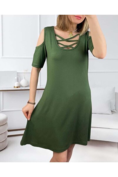 Arya Moda Low-Cut Lace Detail Viscose Fabric Dress