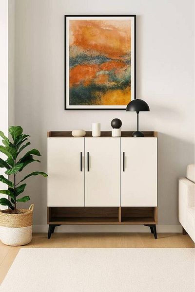 Al Saada Home Multi-Purpose Shoe Cabinet 100×32×94 - White Wood