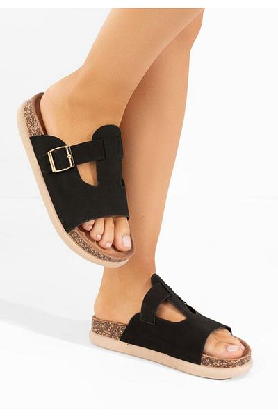 B T Shoes Gracyana black flat slippers